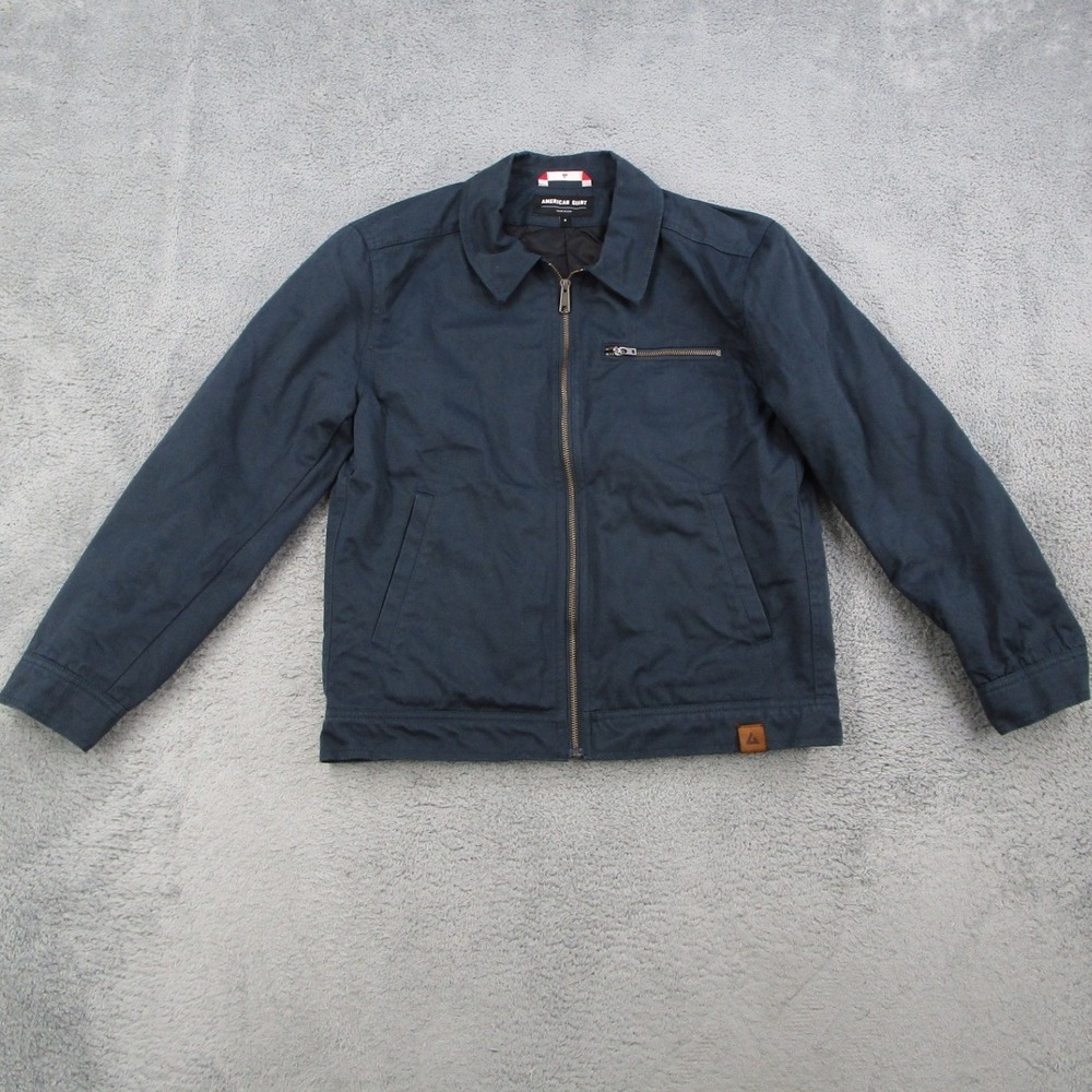 American Giant Mens Navy Blue Cotton Full Zip Quilted Lined Roughneck Jacket S